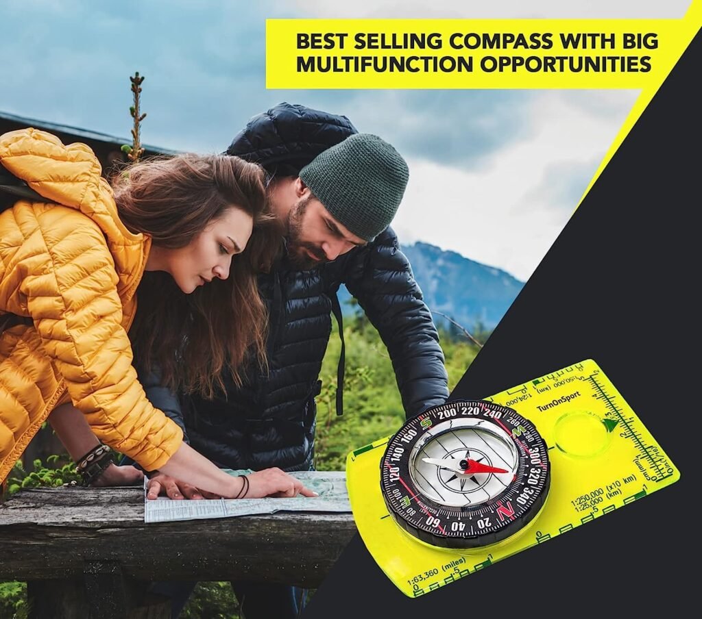 Boussole d'orientation Boussole de randonnée | Advanced Scout Compass Camping Navigation – Boy Scout Compass pour enfants | Boussole de terrain professionnelle pour la lecture de cartes – Meilleurs cadeaux de survie TurnOnSport