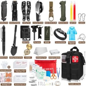 Kit de supervivencia de emergencia de 238 piezas y kit de primeros auxilios, revisión de supervivencia gratuita