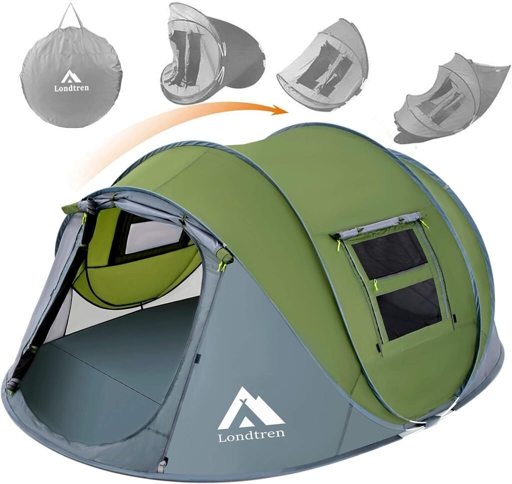 Tenda pop-up fácil para 4 pessoas, configuração automática à prova d'água, 2 portas, barracas familiares instantâneas para acampamento, caminhadas, viagens