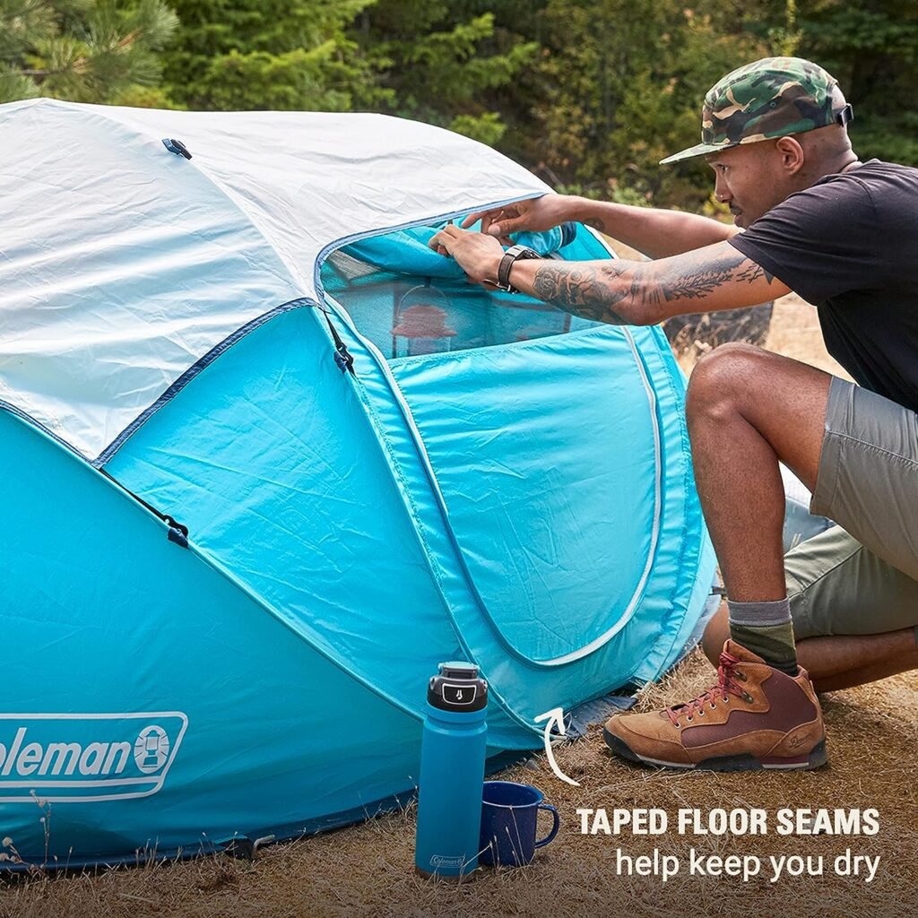 Coleman Tente de camping pop-up avec installation instantanée, tente pour 2/4 personnes s'installe en 10 secondes, comprend des poteaux pré-assemblés, un double-toit réglable et des coutures de sol scellées