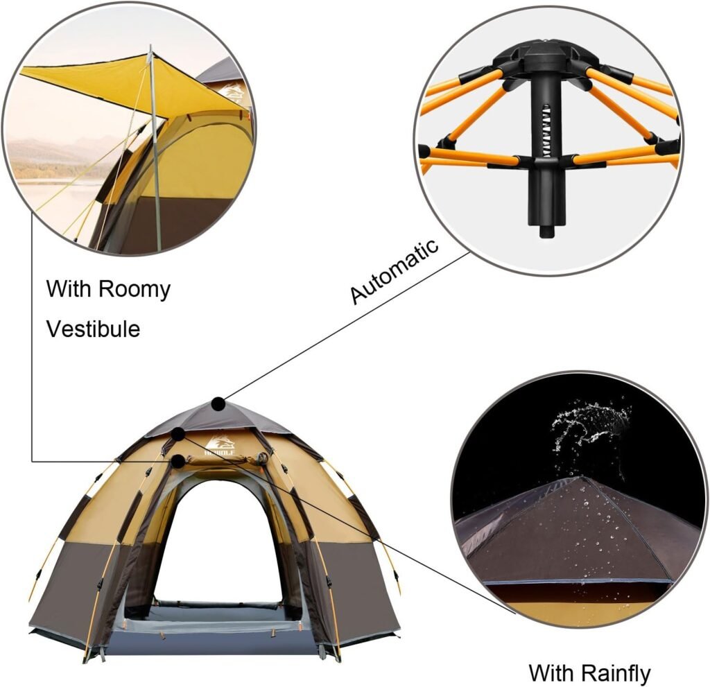 Hewolf Tenda da campeggio istantanea impermeabile - Tende familiari a cupola facili da installare rapidamente per 2/3/4 persone per campeggio, doppio tetto può essere utilizzato come parasole pop-up