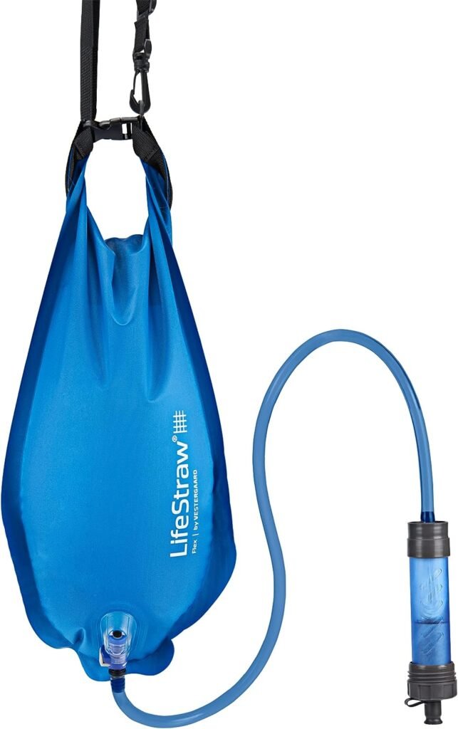 Filtre à eau avancé LifeStraw Flex avec sac à gravité - Élimine le plomb, les bactéries, les parasites et les produits chimiques Bleu, 1 gal