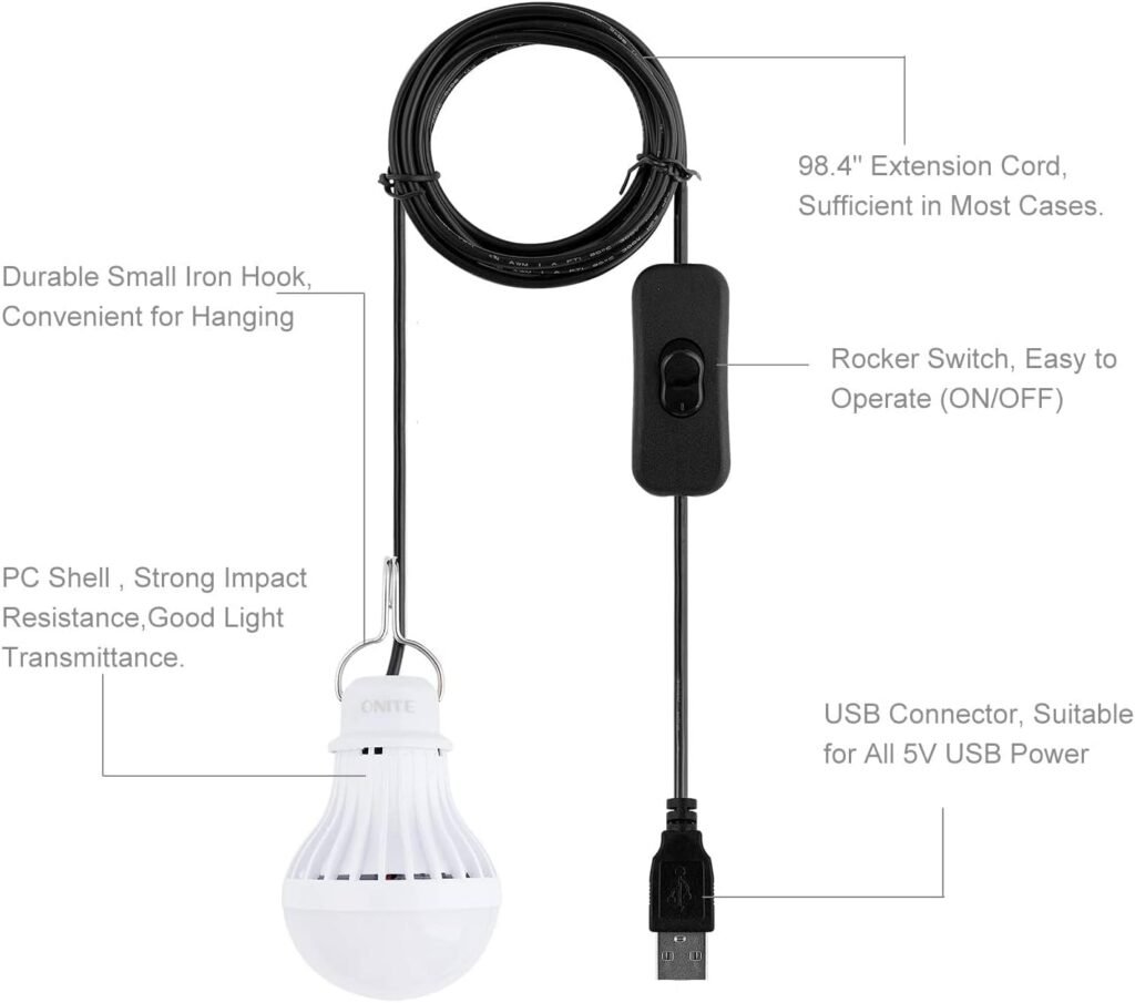 Onite Luz USB, equipo o accesorios para acampar, luces LED para acampar, también para garaje, almacén, coche, camión, barco de pesca, tienda de campaña al aire libre, luz de emergencia o linterna, blanco cálido