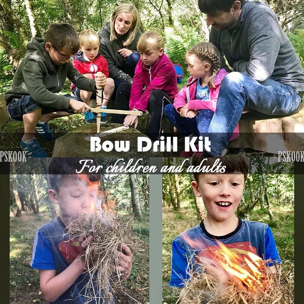 Kit de broca de arco PSKOOK Fire Starter, madeira primitiva, ferramenta de fricção de prática de sobrevivência para ensino de atividades ao ar livre de escoteiros, treinamento externo, iniciante em sobrevivência na selva