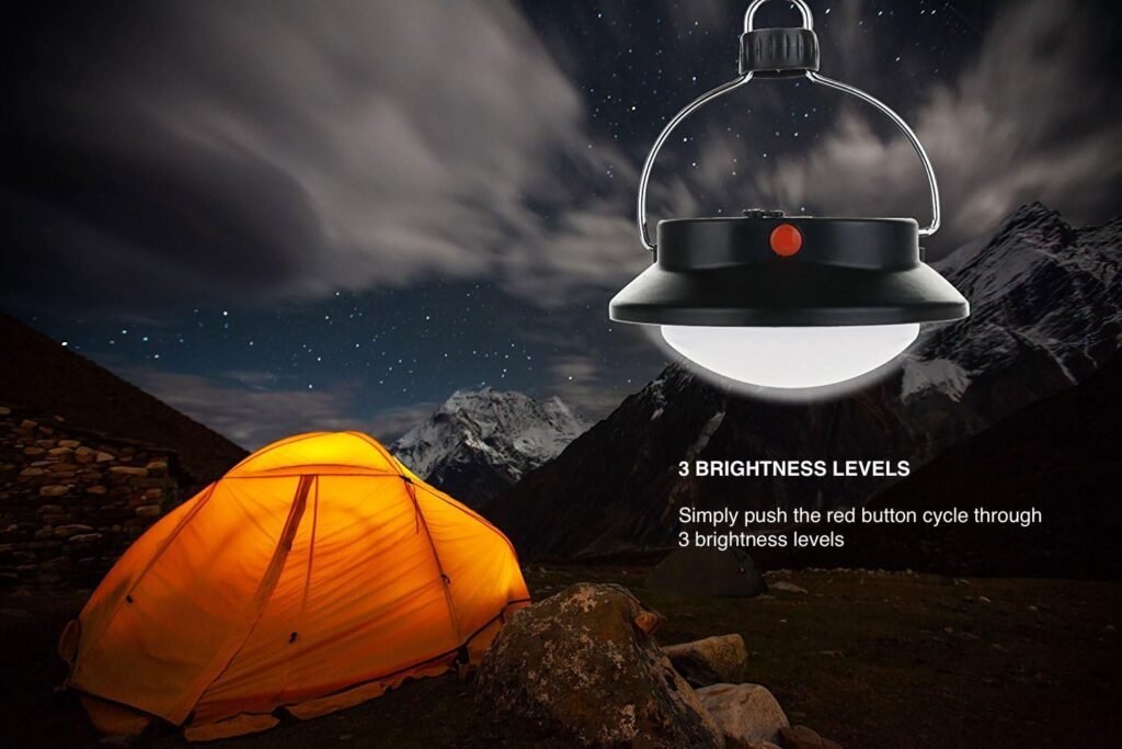 Lampada da tenda originale SUBOOS, lampada da campeggio super luminosa sospesa con moschettone, 3 livelli di luminosità, 100 ore di autonomia, impermeabile, lanterna LED da esterno alimentata a batteria con gancio pieghevole, ideale per uragani, emergenze, interruzioni di corrente (moschettone e batterie incluse)