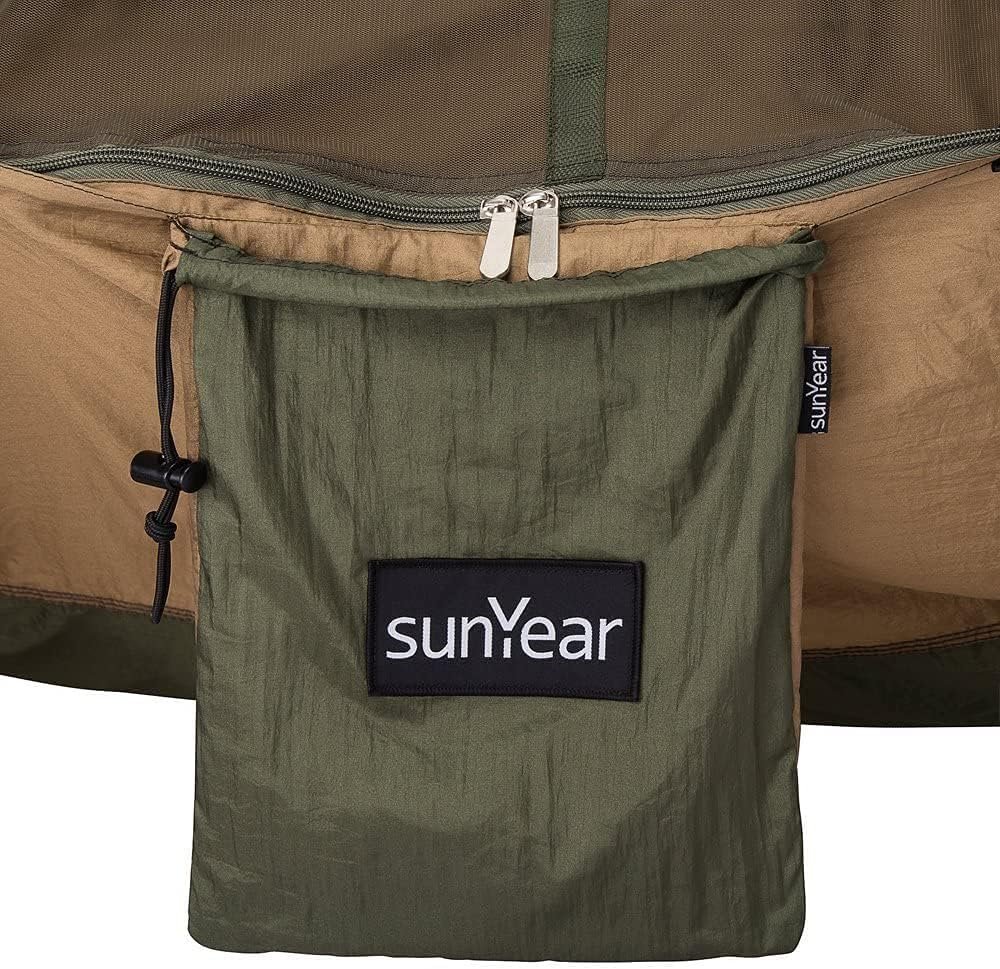 Sunyear Camping-Hängematte, tragbare Doppel-Hängematte mit Netz, 2-Personen-Hängemattenzelt mit 2 x 3 m langen Gurten, ideal für Outdoor-Wanderungen, Überlebensreisen