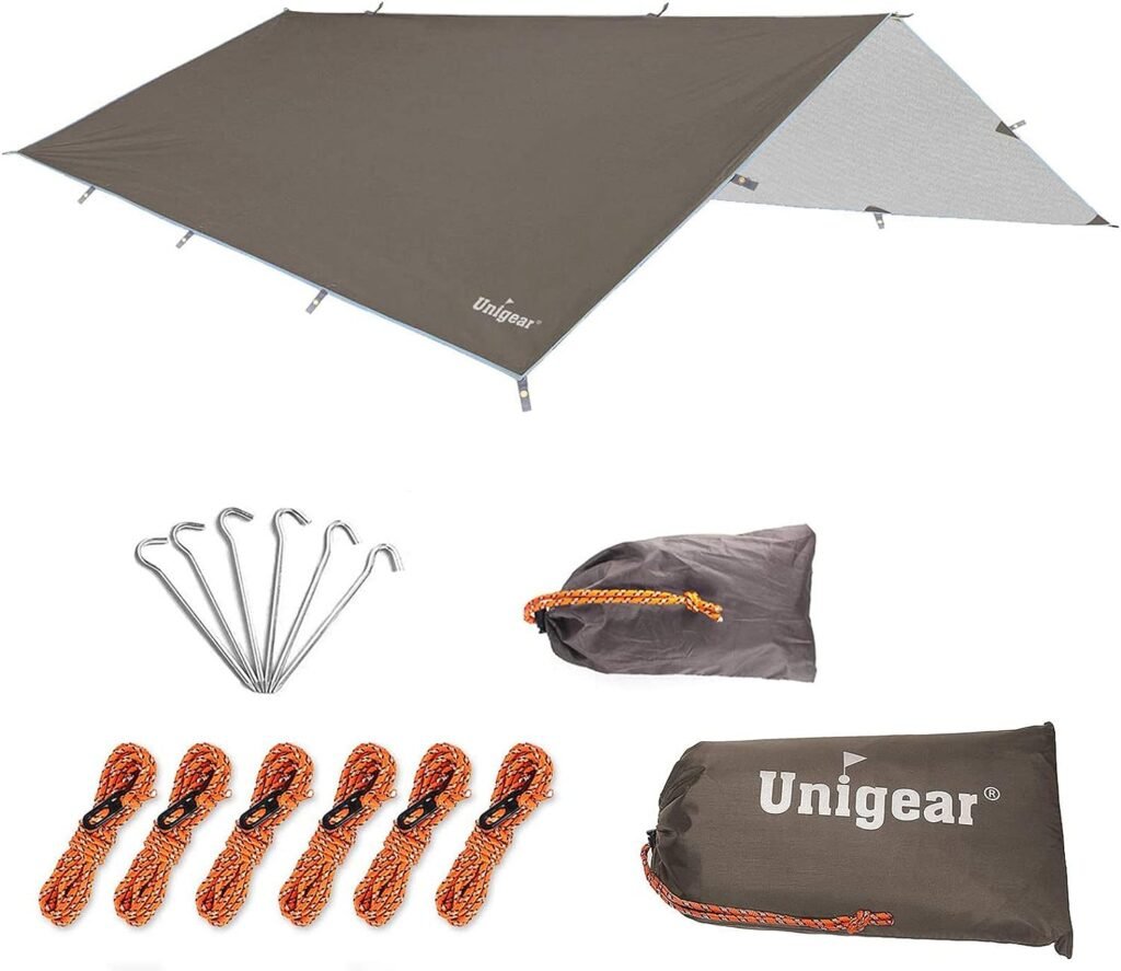 Unigear Hängematten-Regenfliege, wasserdicht, UV-Schutz und PU, 3000 mm wasserdichte Zeltplane, leicht für Camping, Rucksackreisen und Outdoor-Abenteuer