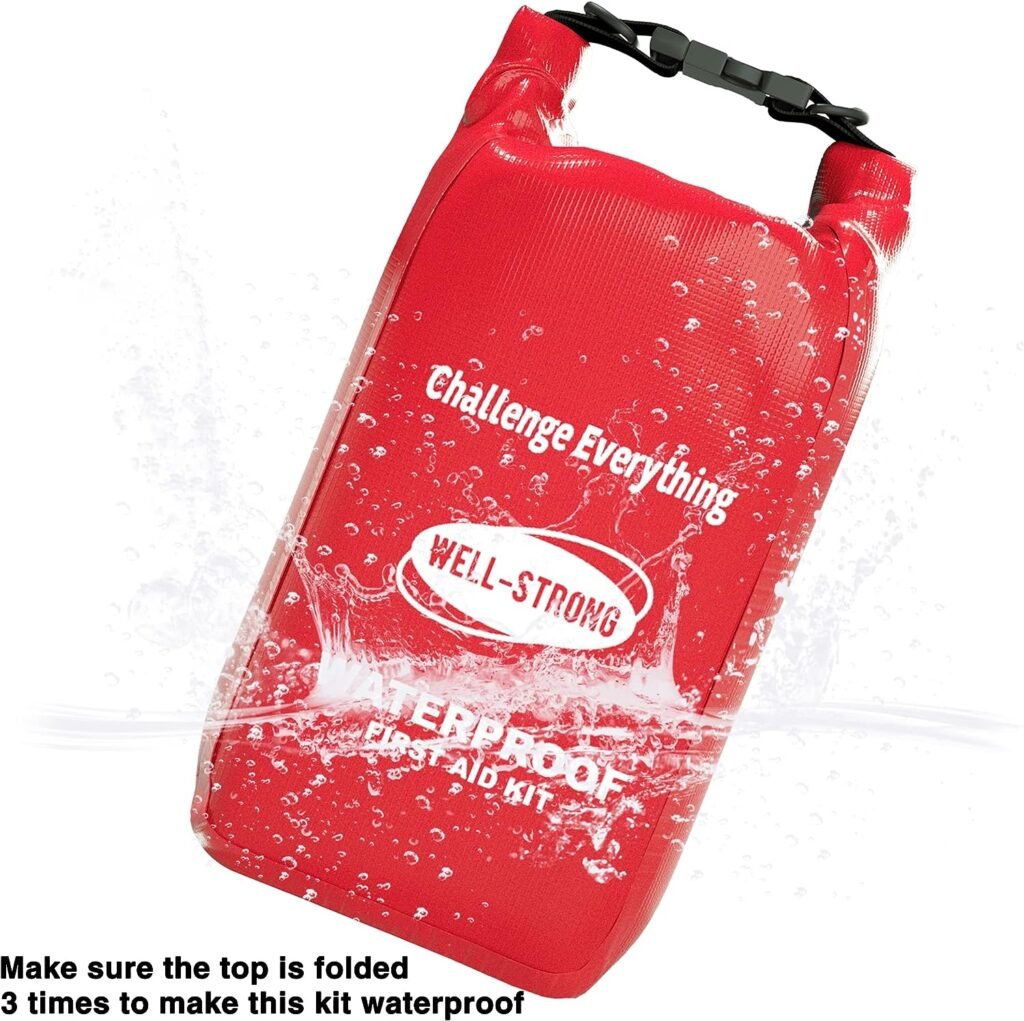 WELL-STRONG Kit de premiers secours étanche pour bateau avec contenu étanche pour la pêche, le kayak, la navigation de plaisance, la natation, le camping, le rafting, la plage, rouge