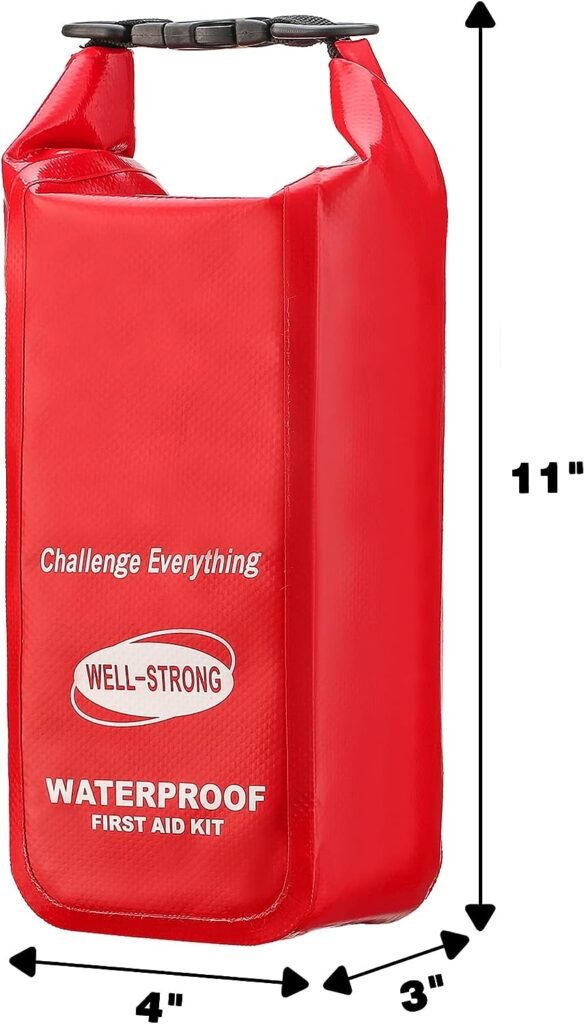 Kit di pronto soccorso impermeabile WELL-STRONG Kit di emergenza per barca roll-top con contenuto impermeabile per pesca Kayak Canottaggio Nuoto Campeggio Rafting Spiaggia Rosso