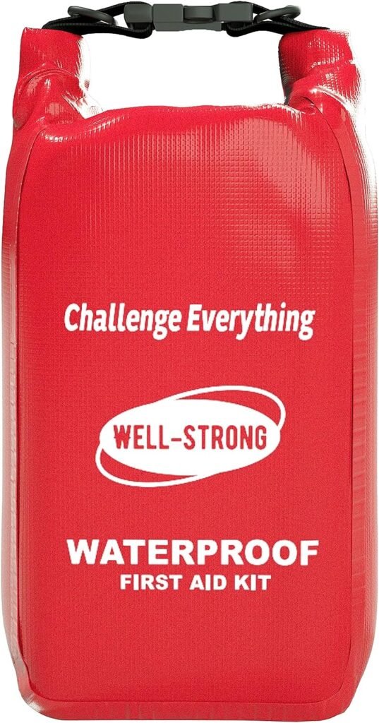 WELL-STRONG Kit de premiers secours étanche pour bateau avec contenu étanche pour la pêche, le kayak, la navigation de plaisance, la natation, le camping, le rafting, la plage, rouge